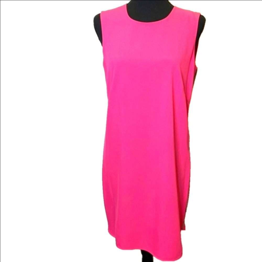 BCBGMAXAZRIA Onyx Begonia Hot Pink Sleeveless Dress Metal Chevron Patter…